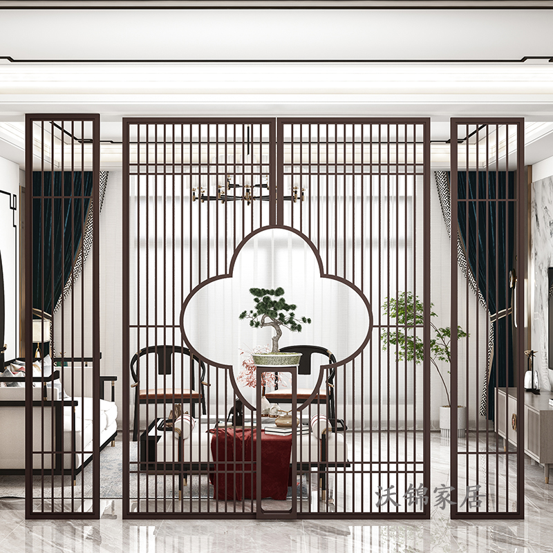 隔斷輕奢新中式金屬鏤空雕花現代入戶(hù)玄關(guān)客廳花格定制